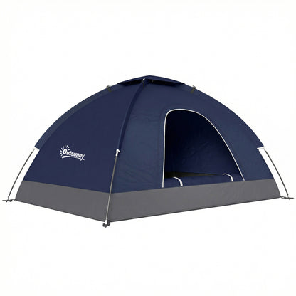 2 Person Camping Tent, Dome Tent with Zipped Doors, Storage Pocket, Portable Handy Bag, Navy Blue