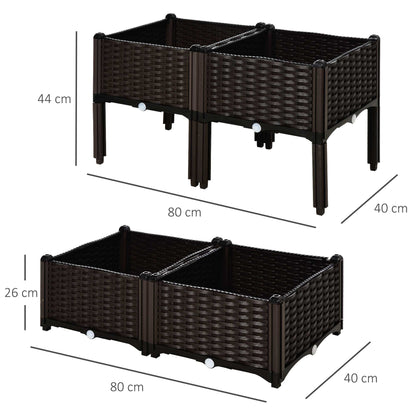 Set of 4 26L Garden Raised Bed Elevated Patio Flower Plant Planter Box PP Vegetables Planting Container, Brown