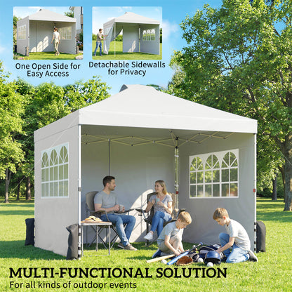 Pop Up Gazebo Waterproof Height Adjustable Canopy with 3 Sidewalls Wheeled Bag for Parties 3 x 3 m White