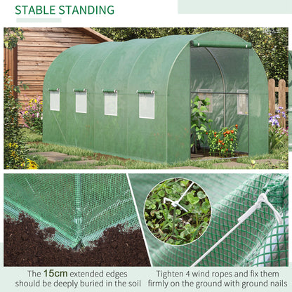 Walk-in Polytunnel Greenhouse, Outdoor Garden Tunnel Greenhouse Tent with Zipped Roll-Up Door and 8 Mesh Windows, 4 x 2M