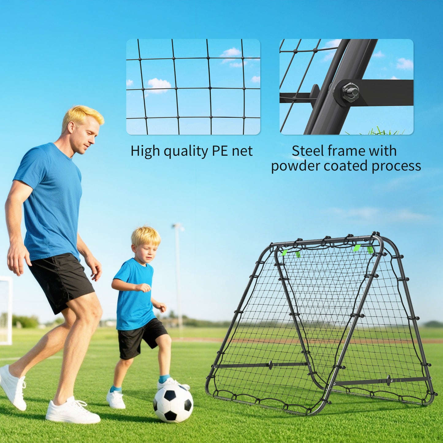 Double Sided Football Rebounder Net, Football Rebound Goal with Five Adjustable Angles, Black