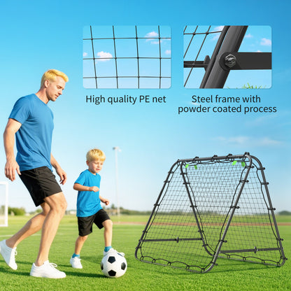 Double Sided Football Rebounder Net, Football Rebound Goal with Five Adjustable Angles, Black
