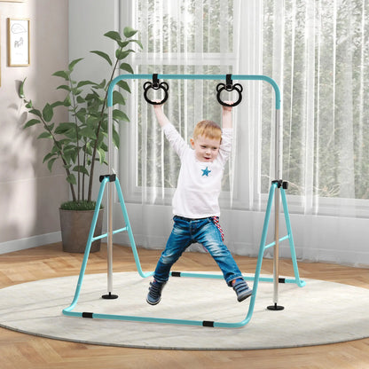 Adjustable Height Gymnastics Bar with Gymnastic Rings Attachment Included - For Kids - Green