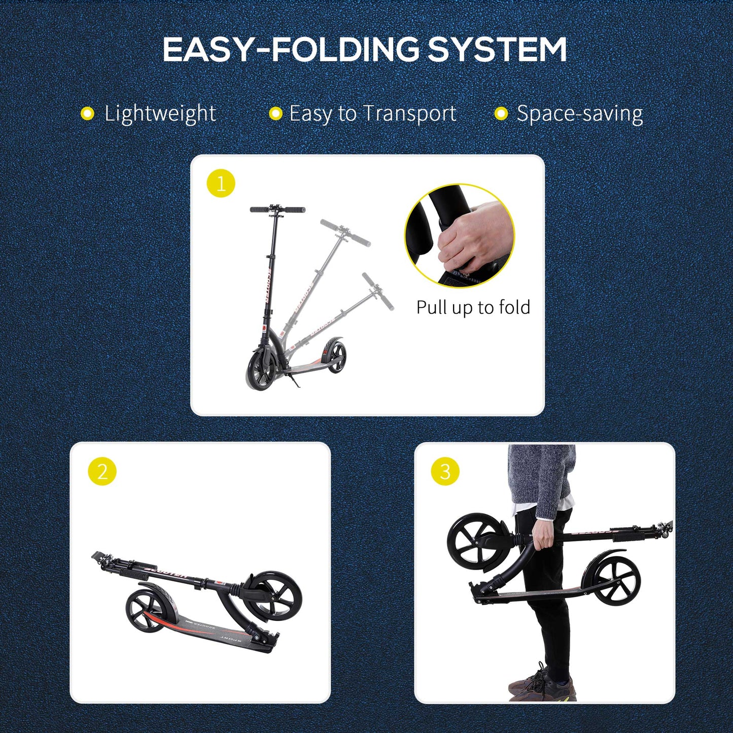 Foldable Kick Scooter with Double Shock Absorption and Big Wheels