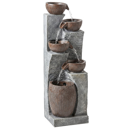 Outdoor Fountain with 5-Tier, Garden Fountain with LED Lights, Adjustable Flow, Grey and Rustic Brown