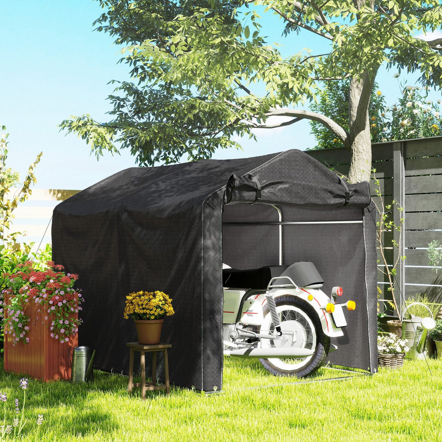 2.2 x 1.6 m Garden Storage Tent, Waterproof Anti-UV Bike Tent with Roll-up Zipper Door