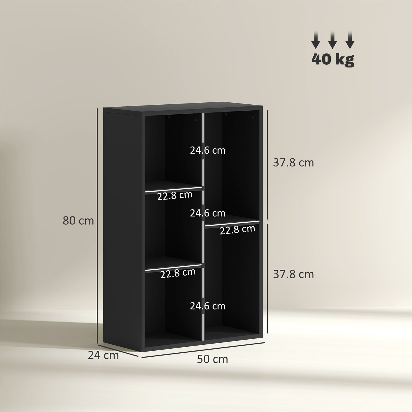 2-Tier Bookshelf with 5 Compartments - Black