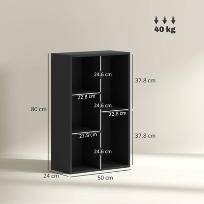 2-Tier Bookshelf with 5 Compartments - Black