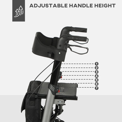 Rollator Walker with Seat, Compact Quick Folding Mobility Walker with 8" Wheels, Carry Bag, Adjustable Height
