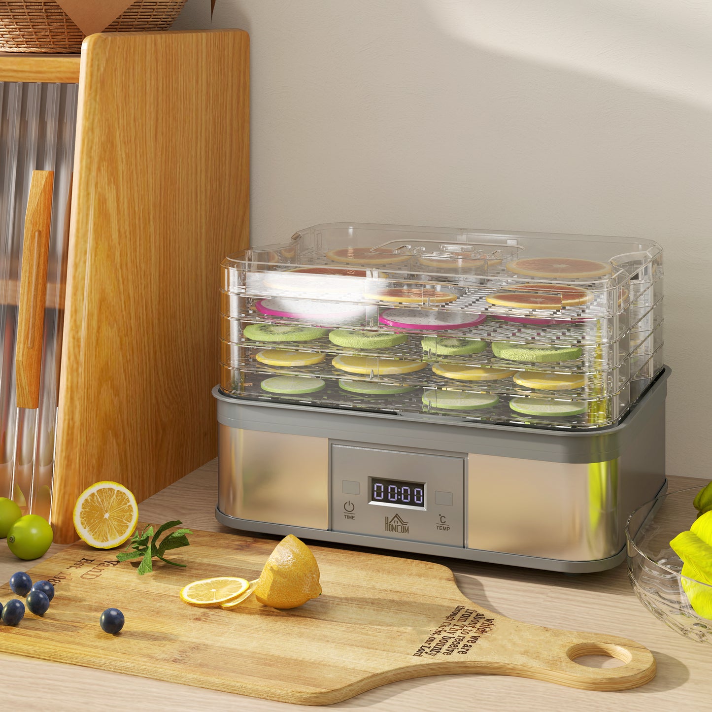 5 Tier Food Dehydrator, 245W Stainless Steel Food Dryer Machine with Adjustable Temperature