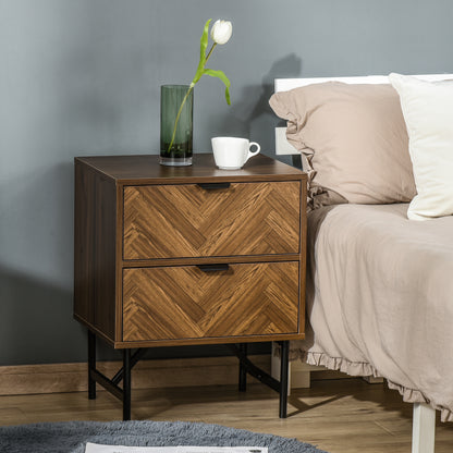Bedside Table with Two Drawers, Side Cabinet Storage Unit with Metal Handles, Organisation Furniture for Living Room