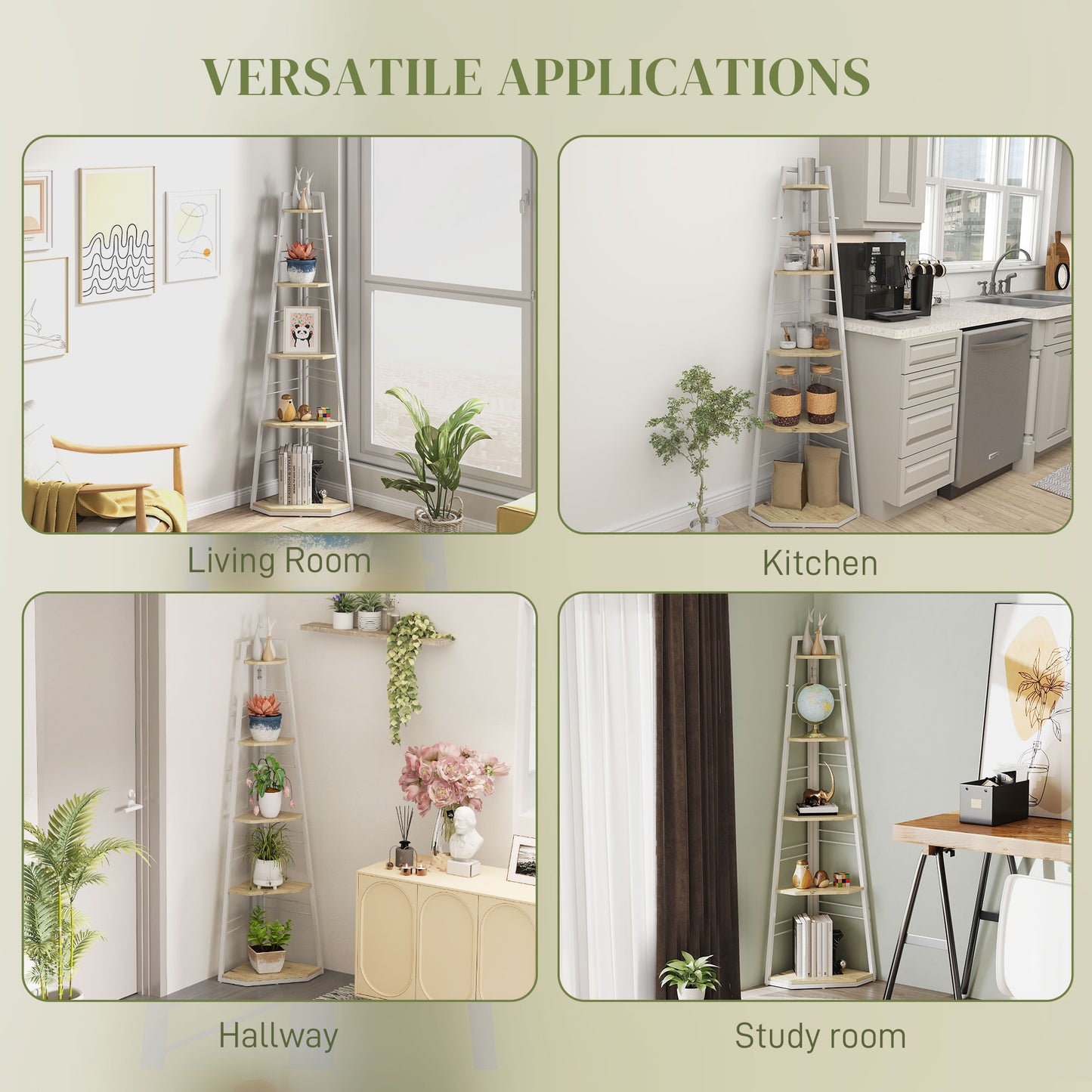 Five-Tier Corner Shelf - White/Wood-Effect