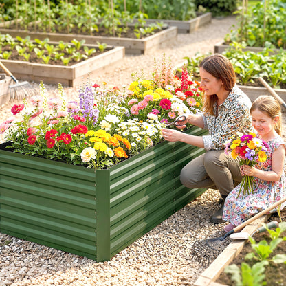 Raised Beds for Garden, Galvanised Steel Outdoor Planters with Multi-reinforced Rods, 180 x 90 x 59 cm, Green