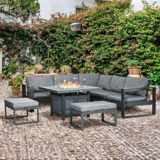 Outdoor Conversational Corner Sofa with Gas Fire Pit Table