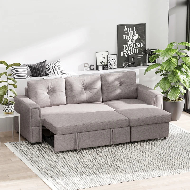 Linen Look L-Shape Sofa Bed with Lift up Storage Section