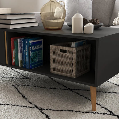 Modern Style Coffee Table with Open Storage Compartment & Cupboard