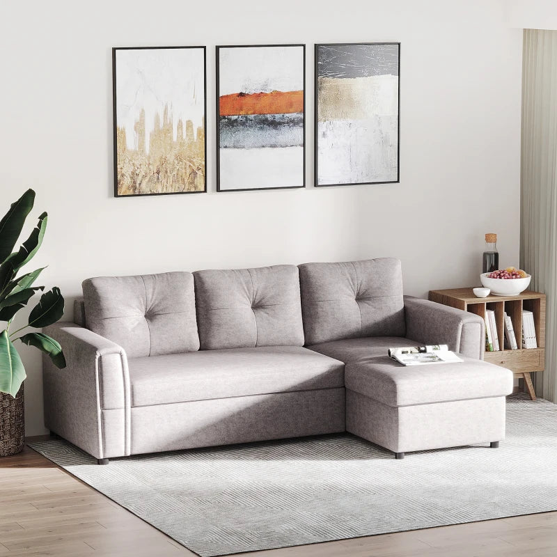 Linen Look L-Shape Sofa Bed with Lift up Storage Section