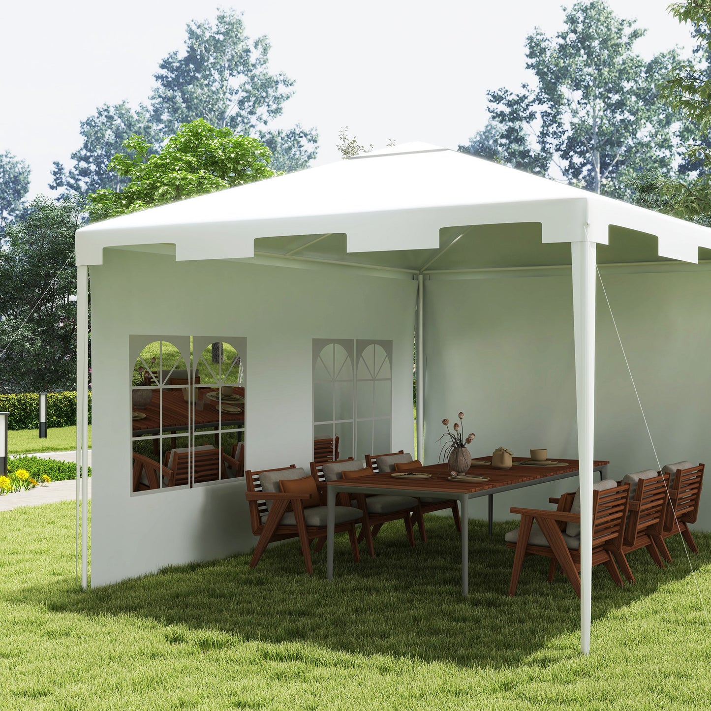 3 x 4 m Garden Gazebo Shelter Marquee Party Tent with 2 Sidewalls for Patio Yard Outdoor - White