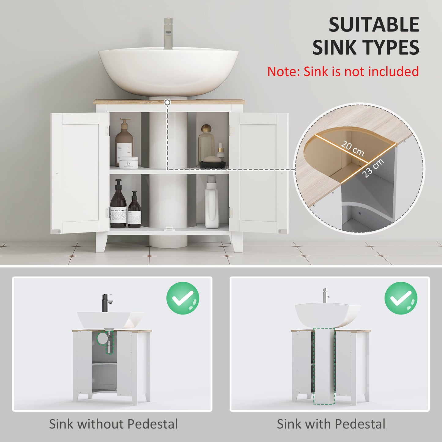 Under Sink Cabinet, Bathroom Sink Cabinet with 2 Doors, Pedestal Under Sink Design, Freestanding Bathroom Cupboard
