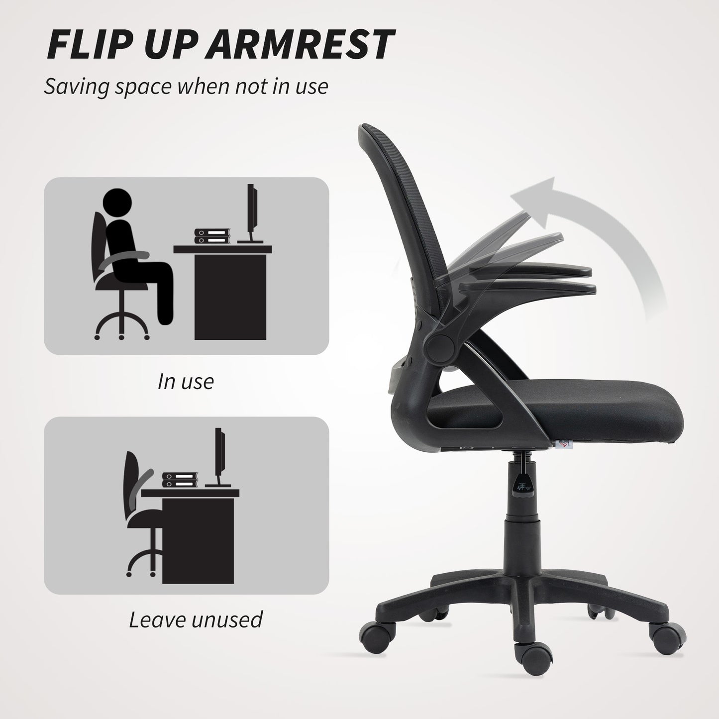 Breathable Mesh Office Chair, Ergonomic Swivel Computer Chair with Flip-up Armrests, Lumbar Back Support for Home/Office