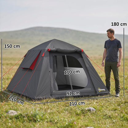 Camping Tent 3000mm Waterproof Tent with 2 Doors, Dark Grey and Red