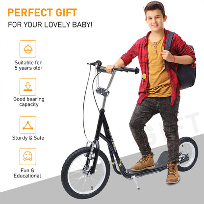 Kids Scooter, Teen Kick Scooter with Rubber Wheels, 16" Front Wheel, Height Adjustable Handlebar, Dual Brakes, Kick Stand