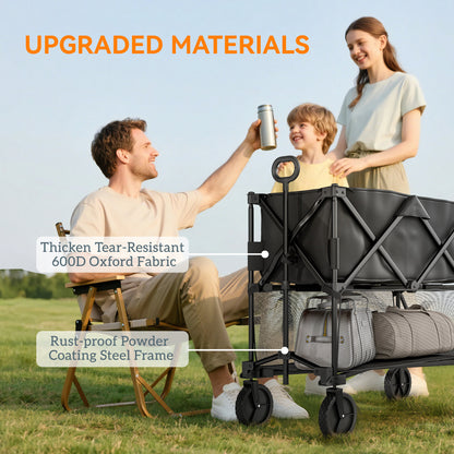 Double Decker Folding Festival Trolley on Wheels, 200KG & 350L Capacity Collapsible Wagon Festival Trolley Cart