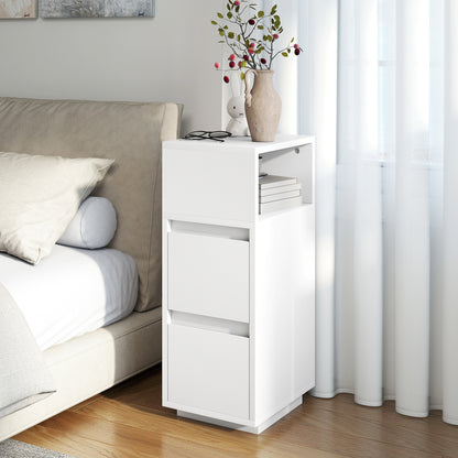 Slim Bedside Table, Narrow Bedside Cabinet with Open Shelf and 2 Drawers for Bedroom, Living Room, White
