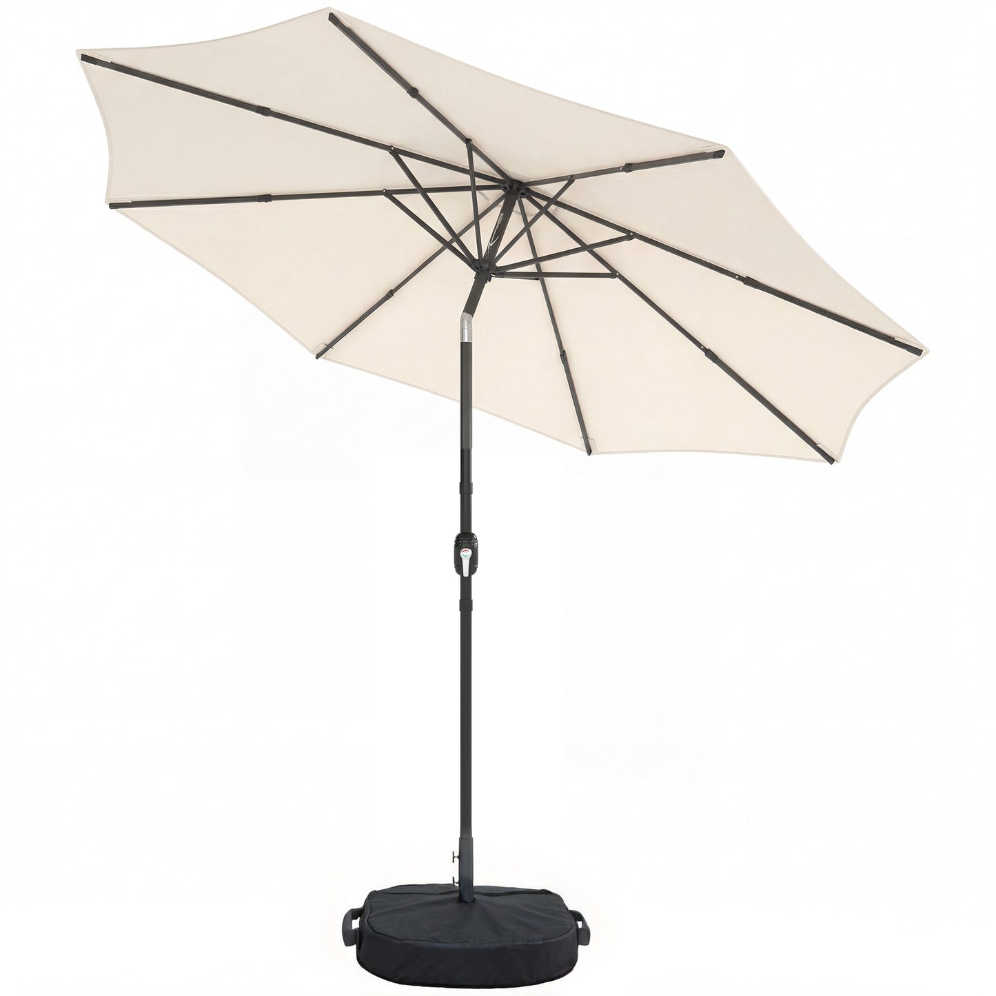 2.7 m Garden Parasol Umbrella with Cross Base and Sandbag, Retractable Ribs, Outdoor Table Market Umbrella, Cream White