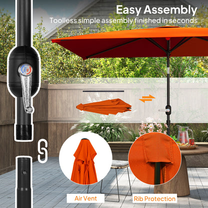 3x2m Garden Parasol Umbrella with Aluminium Pole, Tilt and Crank, Rectangular Outdoor Table Parasol Sun Shade for Patio