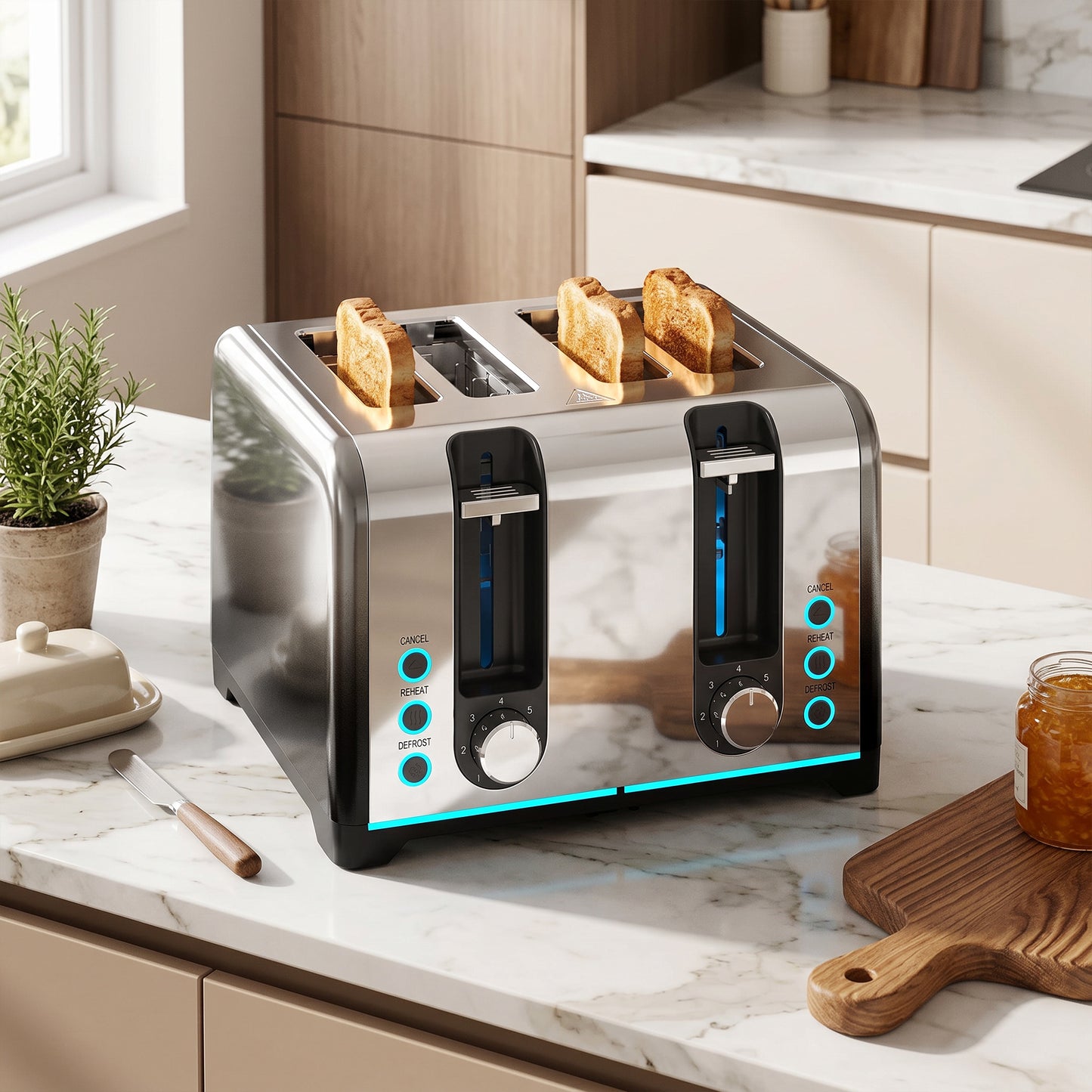 4 Slice Toaster with 7 Browning Levels, Reheat, Defrost and Cancel Functions