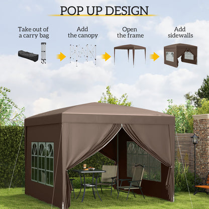 3x3(m) Pop-Up Gazebo, with Curtain Walls and Windows, Coffee