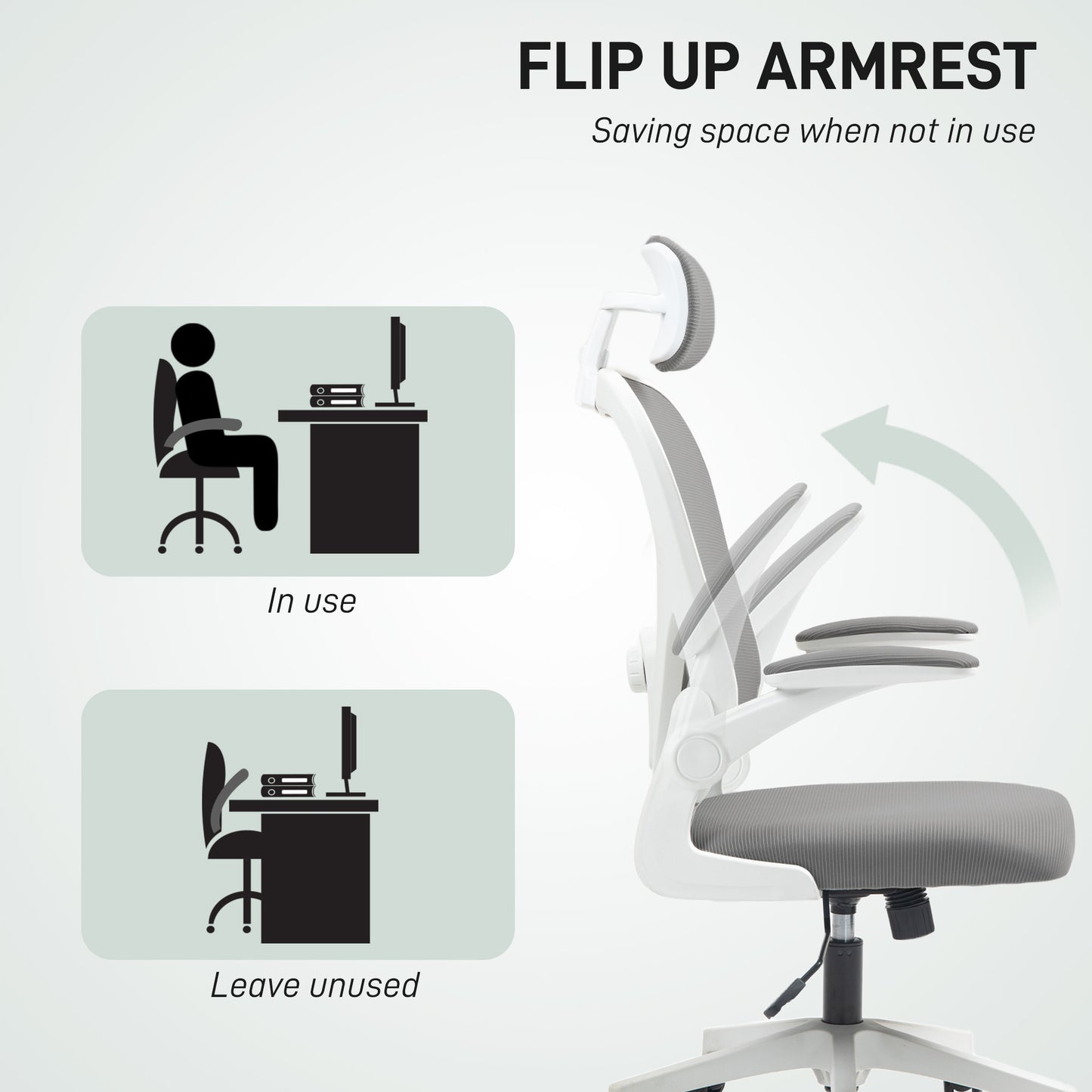 Executive Office Chair, Ergonomic Mesh High Back Desk Chair with Flip-up Armrest, Rotatable Headrest