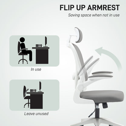 Executive Office Chair, Ergonomic Mesh High Back Desk Chair with Flip-up Armrest, Rotatable Headrest
