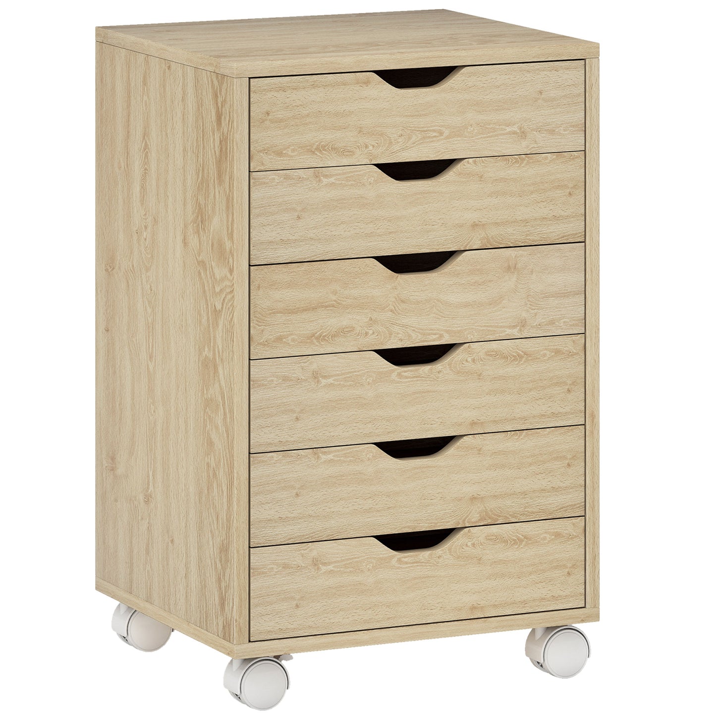 6 Drawer Vertical File Cabinet, Mobile Filing Cabinet with Quiet Drawers and Wheels with 2 Brakes, Oak Wood Effect
