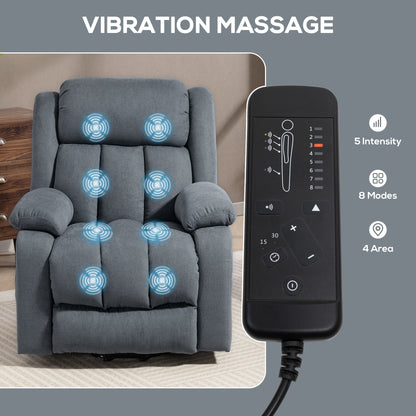 Power Lift Recliner Chair with Vibration Massage, Lift Chair for Elderly with Footrest, Remote, Side Pocket, Grey