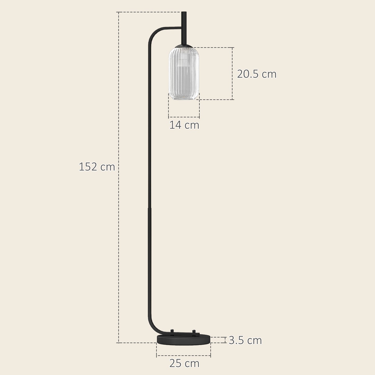 Floor Lamp for Living Room with Glass Lampshade, Modern Standing Lamp with Foot Switch for Bedroom, Bulb not Included, Black
