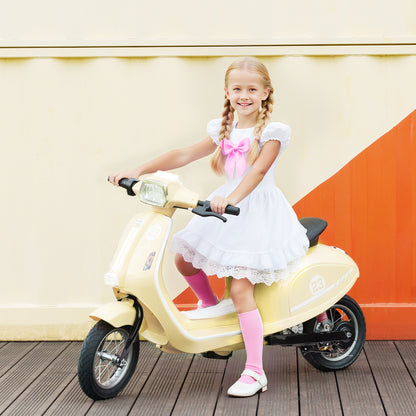 24V Kids Electric Motorbike, Ride on Motorcycle with Manual Throttle, Brakes and LED Lights for Ages 8-12 Years, Beige