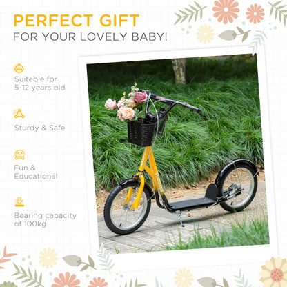 Kids Scooter, Kick Stunt Scooter with Adjustable Handlebar, Dual Brakes, Basket, Cupholder, Mudguard
