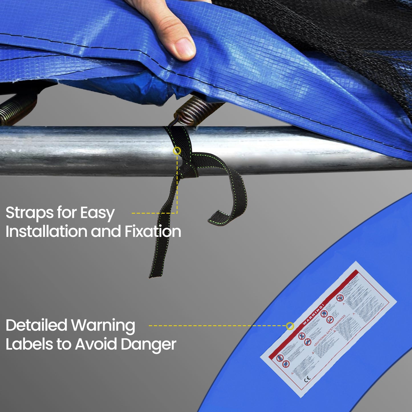 8FT Trampoline Spring Cover, Plastic Trampoline Pad Replacement Safety Guard, Yellow and Blue
