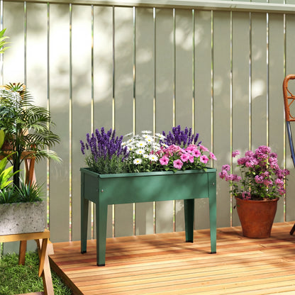 Raised Planter, Metal Raised Garden Bed on Legs with Drainage Hole and Foot Covers, Green