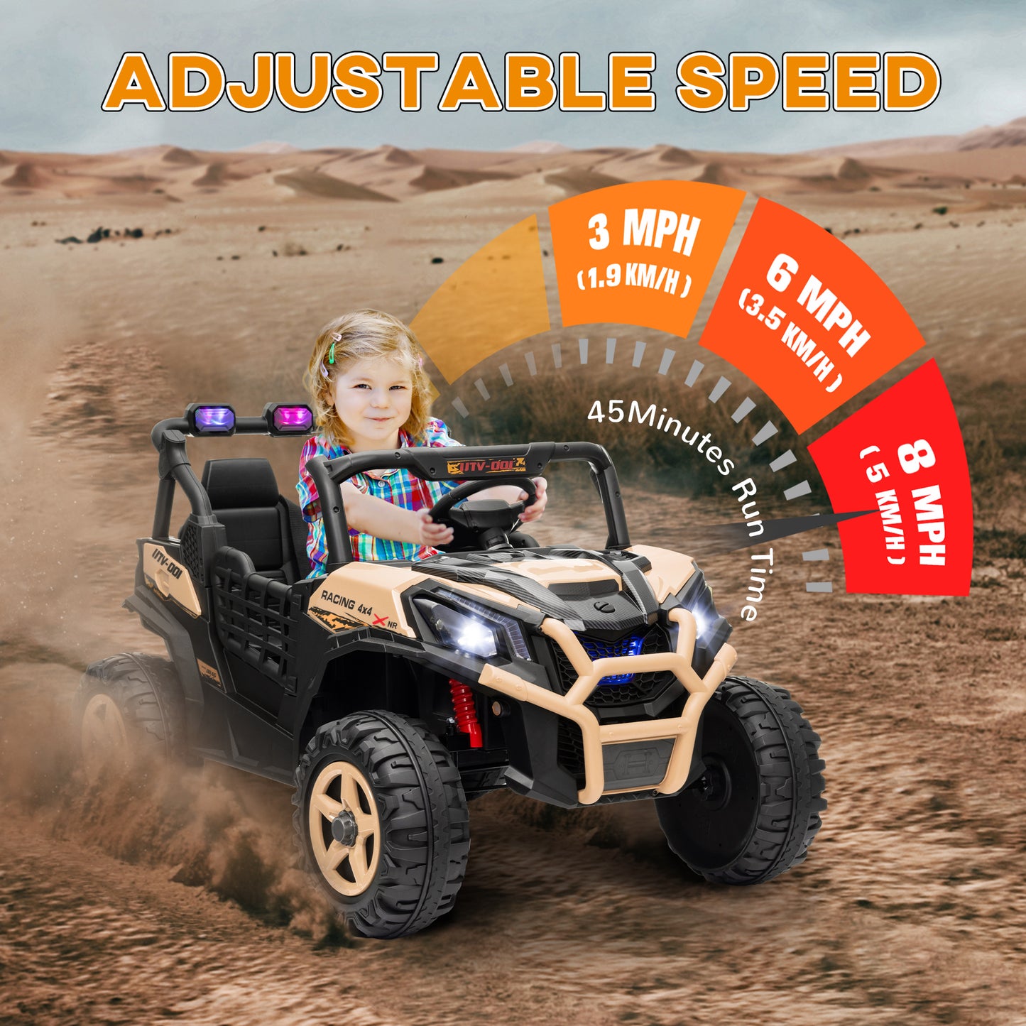 24V 2 Seater Kids Electric Car with Remote Control, Suspension System, Slow Start, 3 Speeds, for 3-8 Years, Khaki