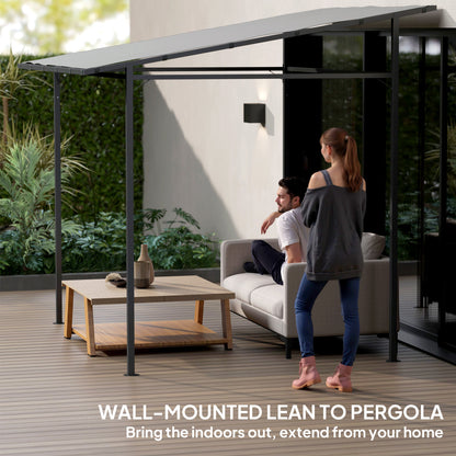 2.4 x 2.4 m Wall Mounted Pergola Gazebo with PA Coating Fabric, Metal Frame, UPF30+, Lean to Garden Gazebo, Light Grey