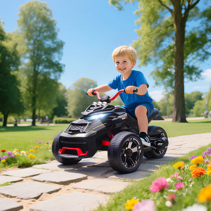 12V Kids Electric Ride On Car with 3 Wheeler, MP3 Player, Horn, 2 Speeds, LED Lights for Boys & Girls Ages 3-8, Black