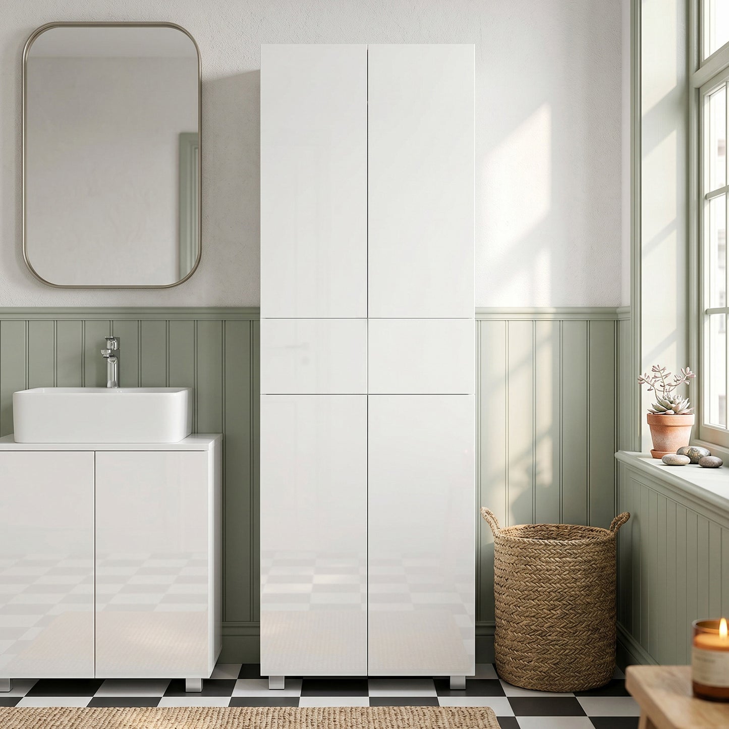 Storage Cabinet, Kitchen Cupboard with 3 Adjustable Shelves, 60L x 35W x 170H cm, White