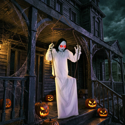170cm Animated Hanging Swing Ghost Halloween Decoration, Sound Touch Activated Ghost Halloween Animatronic