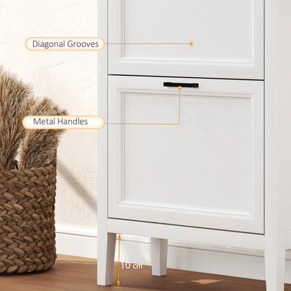 Shoe Cabinet with 3 Flip Drawers, Farmhouse Narrow Shoe Storage Cabinet with Adjustable Shelves, White