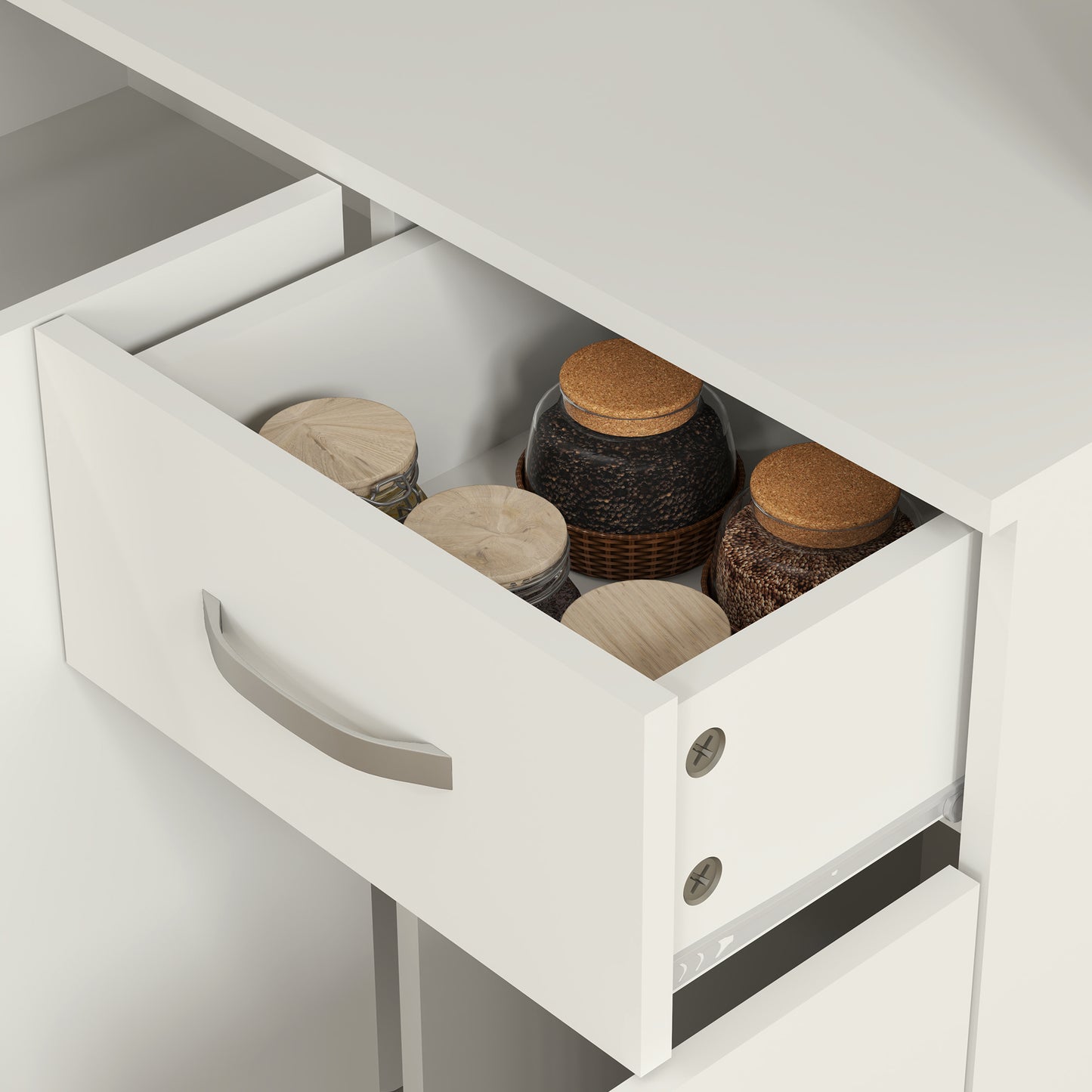 Freestanding Kitchen Pantry Storage Cabinet with Adjustable Shelves & Middle Worktop - White