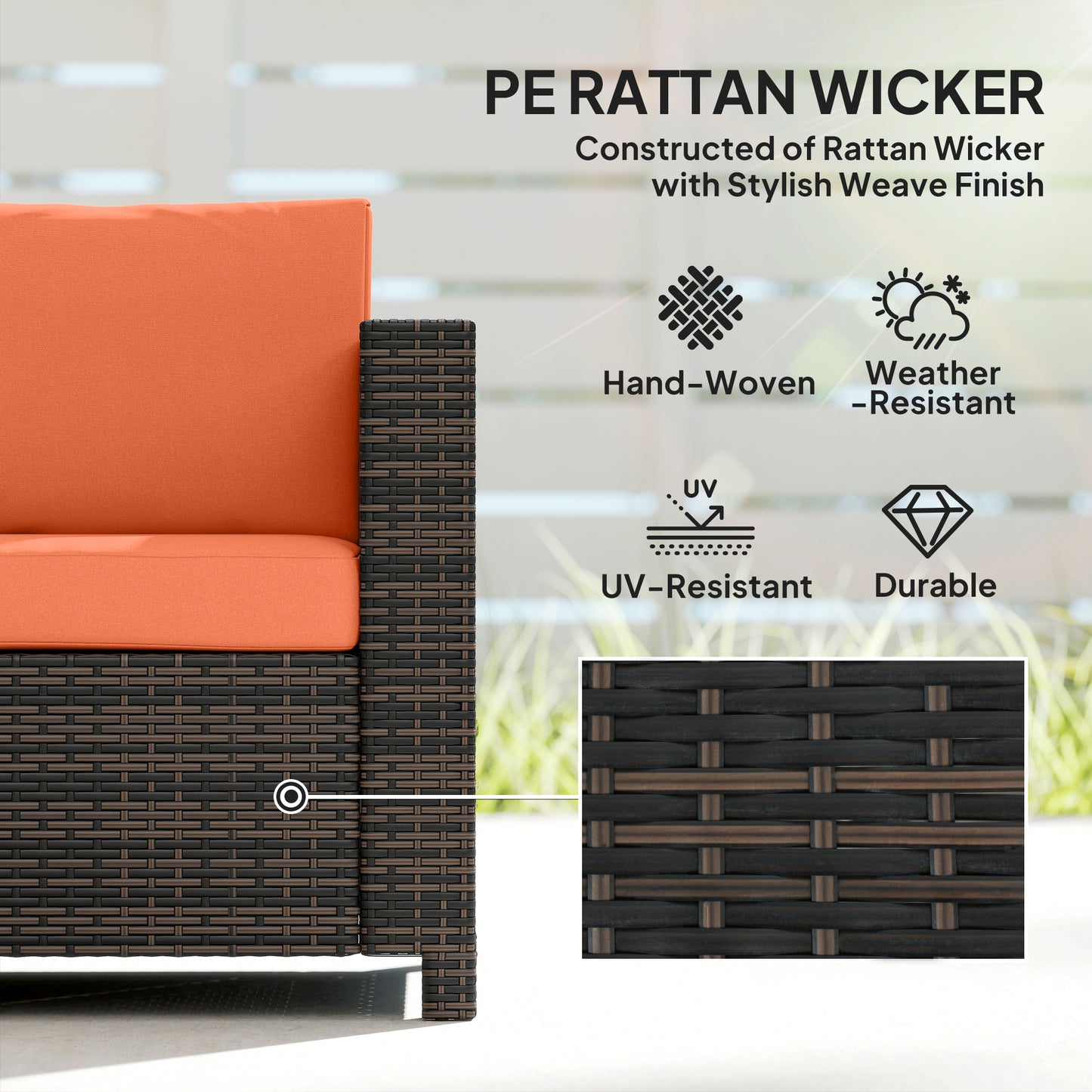 3-Seater Weather Resistant Outdoor Garden Rattan Sofa Orange