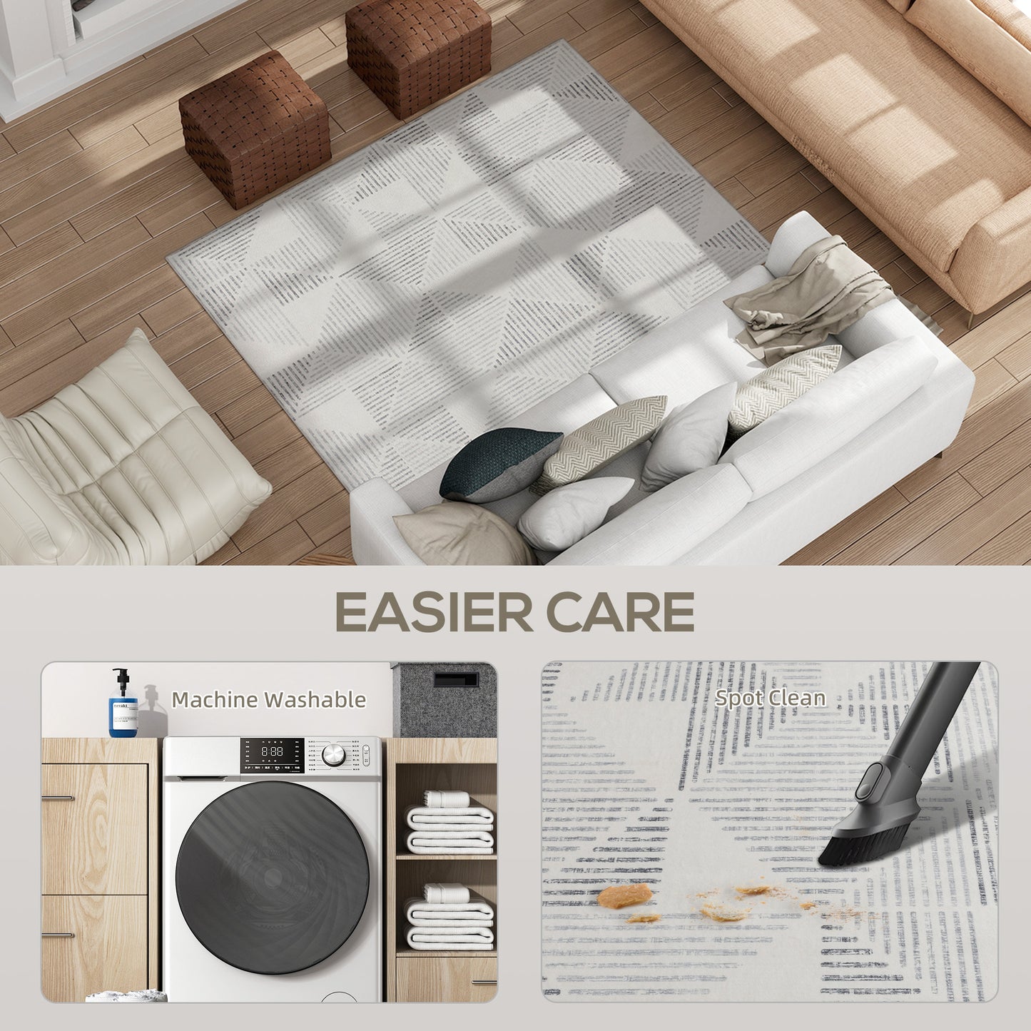 Modern Area Rug, Geometric Pattern Non-Slip Washable Rug, Soft Floor Carpet for Living Room, Bedroom, Dining Room
